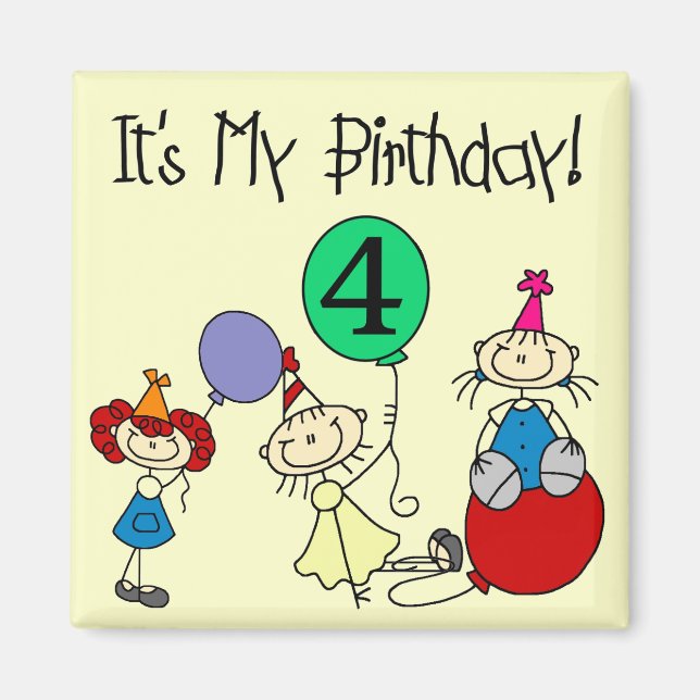 Aimant 4e Stick Kids Party Anniversaire Tshirts et cadeau (Devant)