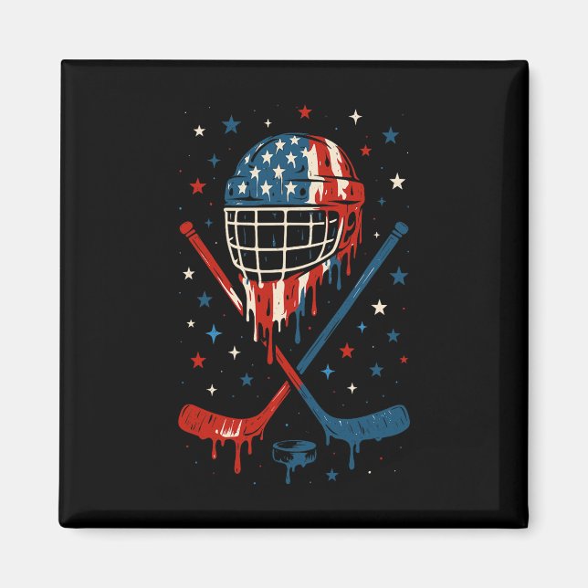 Aimant 4th Of July Hockey Ice Cream Drip Helmet Sticks Us (Devant)