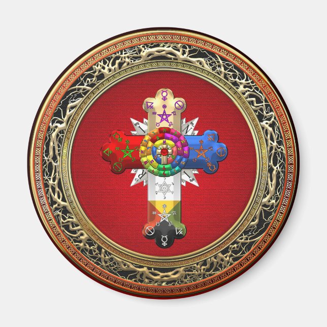 Aimant [500] Rosy Cross (Croix Rose) sur Red & Gold (Devant)