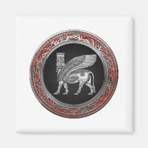 Aimant [500] Taureau ailé assyrien - Lamassu argenté