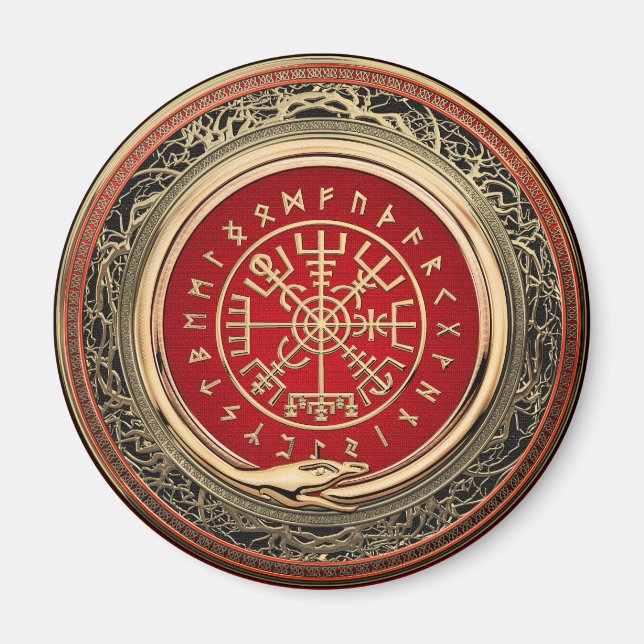 Aimant [500] Vegvisir - Viking Gold Magic Runic Compass (Devant)