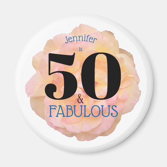 Aimant 50 et fabuleux fête d'anniversaire Pale Peach Rose (Devant)