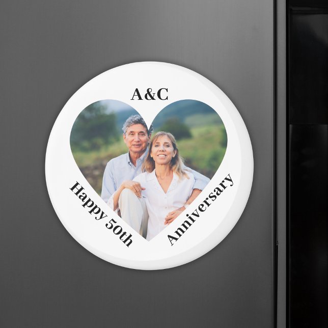 Aimant 50 Mariage Anniversaire Couple Keepsaké Heart Phot (50 Wedding Anniversary Couple Keepsake Heart Photo Magnet
)