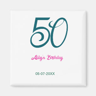 Aimant 50e anniversaire ajouter nom année turquoise rose