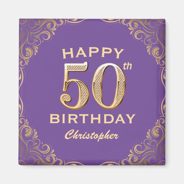 Aimant 50e anniversaire de la Parties scintillant violet  (Devant)