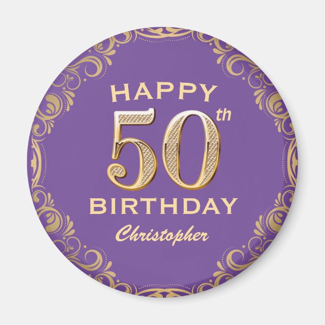 Aimant 50e anniversaire de la Parties scintillant violet  (Devant)