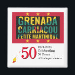 Aimant 50e anniversaire de l'indépendance du GRENADIAN 20<br><div class="desc">Un aimant élégant et patriotique 2024 GRENADIAN 50th Anniversary Independence avec TEXTE PERSONNALISABLE pour célébrer le 50th ANNIVERSAIRE D'INDÉPENDANCE DE LA GRENADE en 2024. Le design montre GRENADA, CARRIACOU et PETITE MARTINIQUE avec 50 en gras typographie rouge et les années 1974 - 2024 en noir. Tout le texte en bas...</div>