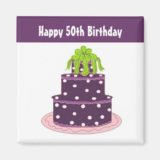Aimant 50e Anniversaire - Gâteau Violet à Points Blancs (Devant)