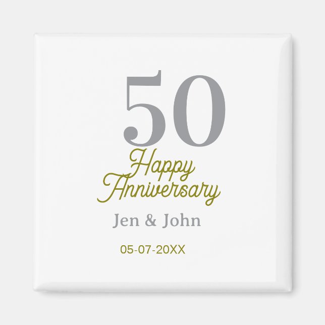 Aimant 50e anniversaire nom date argent or date  (Devant)