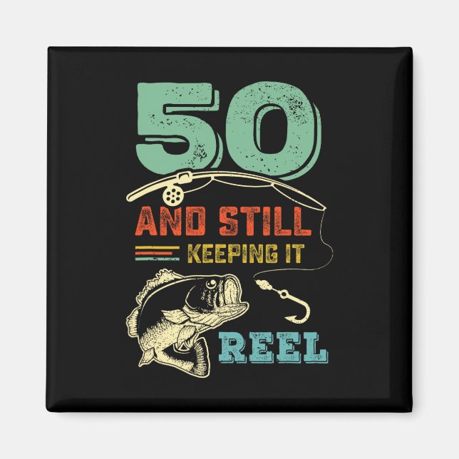 Aimant 50e anniversaire Pêche Turning 50 pêcheurs Mens Pu (Devant)