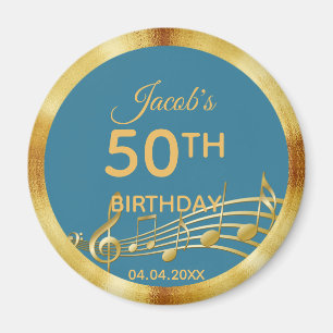 Aimant 50th birthday gold music notes on teal blue green