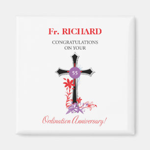 Aimant 55e anniversaire d'ordination du prêtre Croix noir
