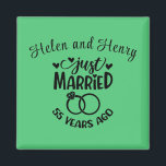 Aimant 55e anniversaire du Mariage Noms personnalisés Éme<br><div class="desc">Commémorez votre cinquante-cinquième anniversaire de mariage avec cet arrière - plan vert émeraude,  aimant personnalisé. Personnalisez les noms en texte noir à votre propre ou au couple célébrant cette étape. Idéal aussi pour une fête !</div>