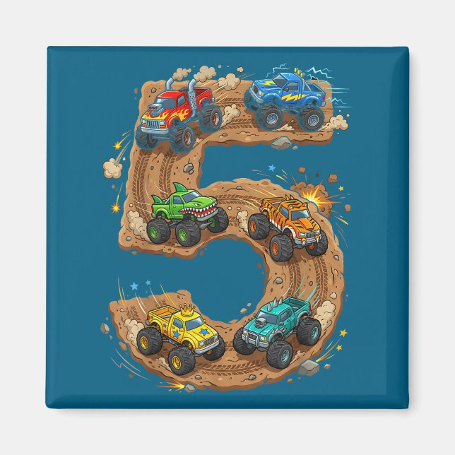 Aimant 5 Year Old Monster Truck Boy Toddler 5th Birthday  (Devant)