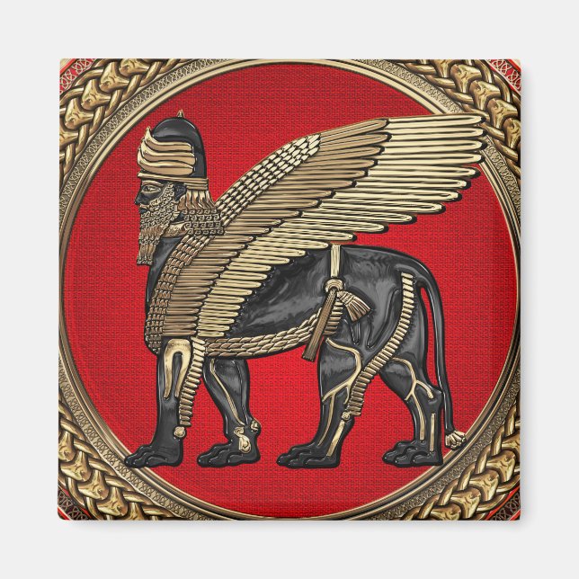 Aimant [600] Lion ailé assyrien : Or et Lamassu noir (Devant)