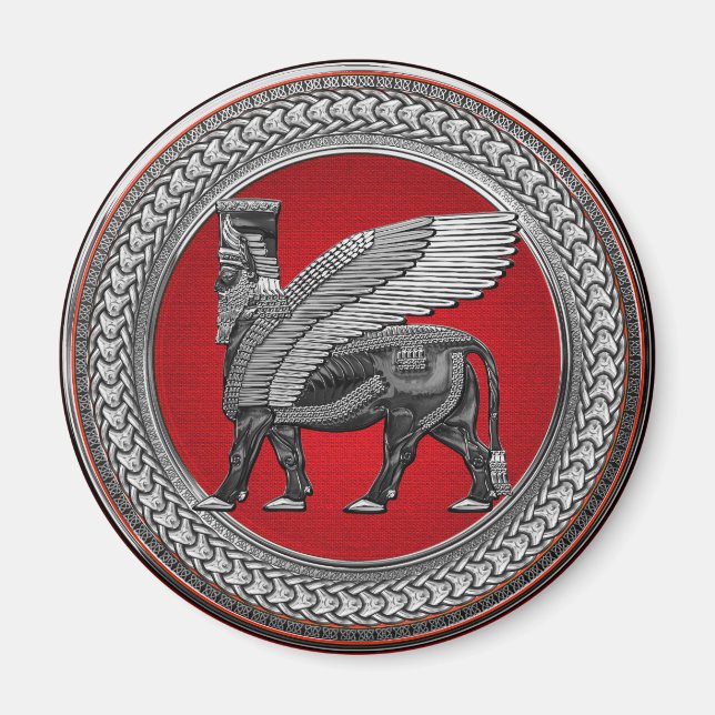 Aimant [600] Taureau ailé assyrien : Argent et lamassu no (Devant)