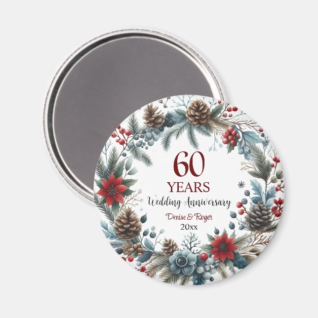 Aimant 60e anniversaire de Mariage diamant Elégant hiver (Recto/Verso)