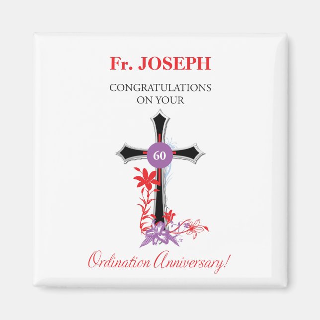Aimant 60e anniversaire d'ordination d'un prêtre Croix no (Devant)