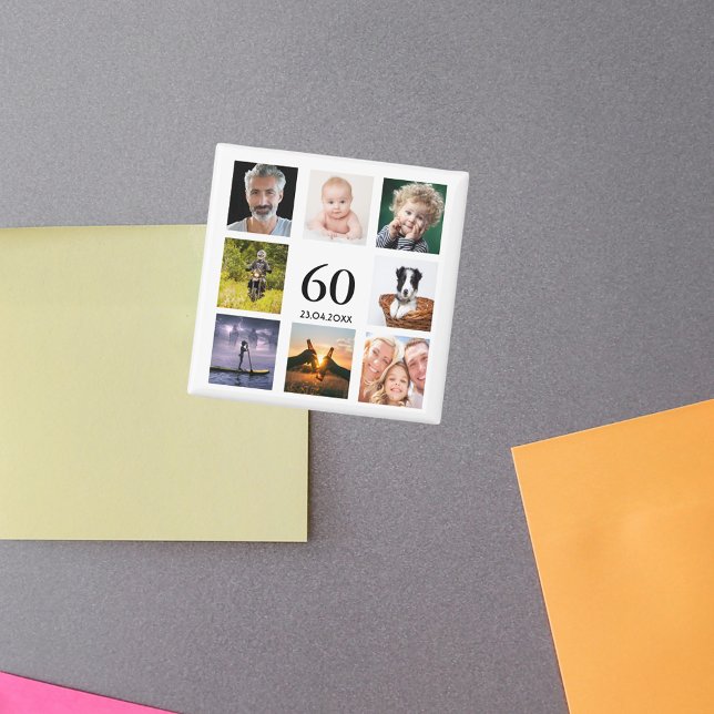 Aimant 60e anniversaire fête photo collage mec (Créateur téléchargé)