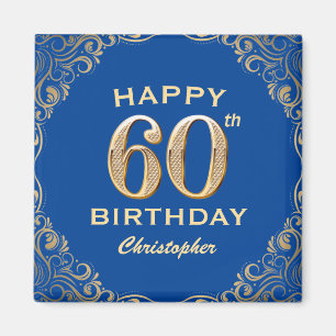 Aimant 60e anniversaire Parties scintillant bleue et or c