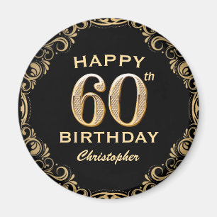 Aimant 60e anniversaire Parties scintillant noir et or ca