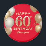 Aimant 60th Birthday Party Red and Gold Balloons<br><div class="desc">60th Birthday Party Red and Gold Balloons and Confetti Magnet. For further customization,  please click the "Customize it" button and use our design tool to modify this template.</div>