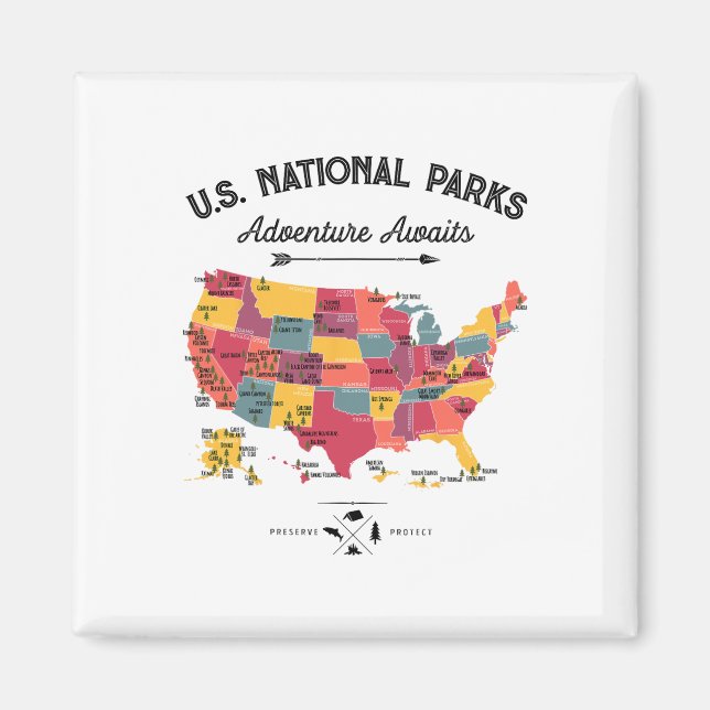 Aimant 63 Carte des parcs nationaux Parc américain Rétro  (Devant)