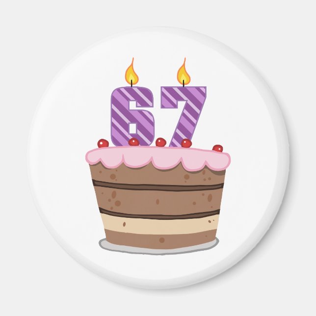 Aimant 67 ans sur le gâteau d'anniversaire (Devant)