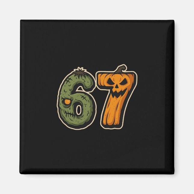 Aimant 67 Citrouille Zombie Six Sept Mème Halloween (Devant)