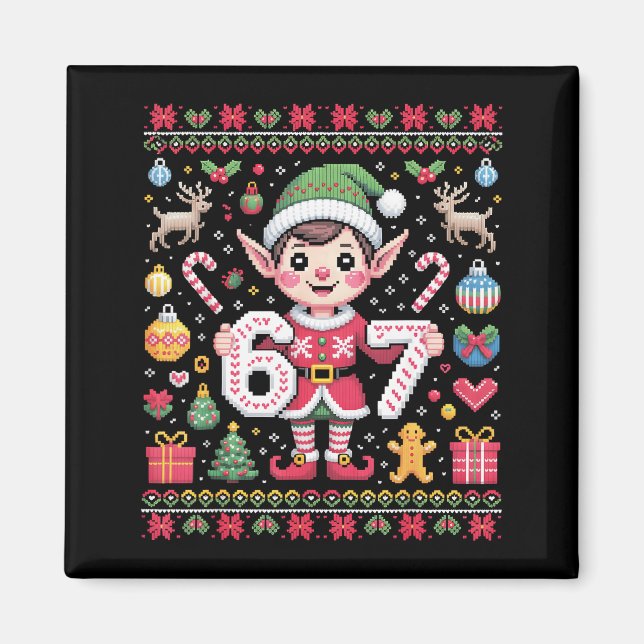 Aimant 67 Elfe de Noël Pull Ugly Mignon 6 7 Meme Noël B (Devant)