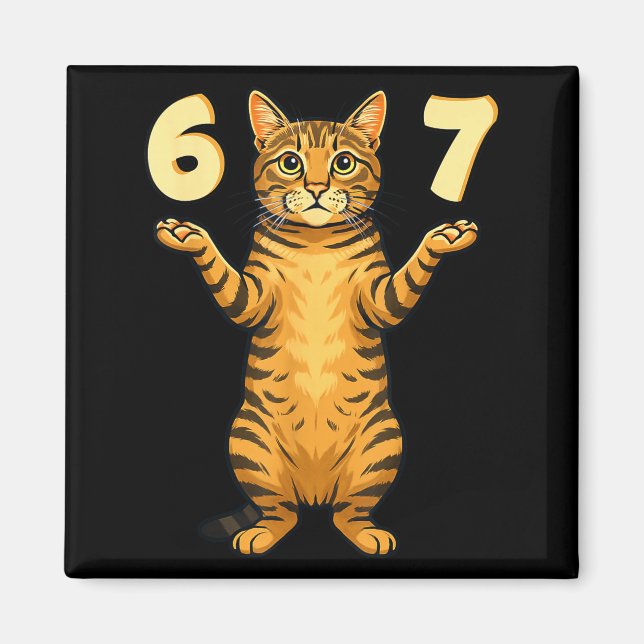 Aimant 67 Mème de chat Drôle Slang Gen Alpha Humour Pour  (Devant)