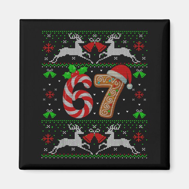 Aimant 67 Meme Six Seven Drôle Ugly Christmas Xmas Sweate (Devant)