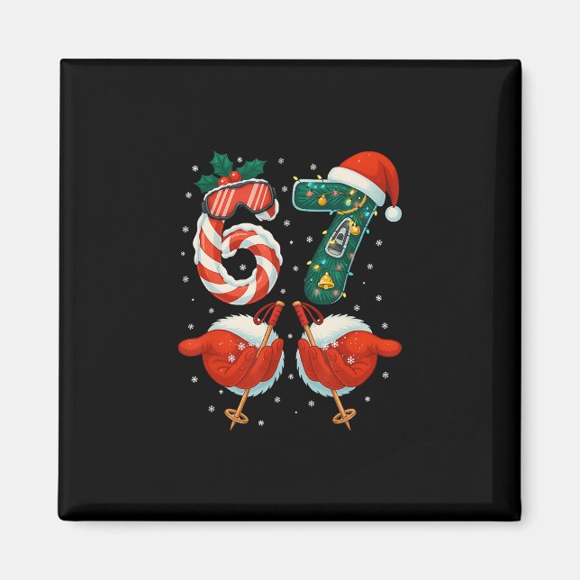Aimant 67 Noël 6 7 Mème Ski Noël Pyjama d'hiver (Devant)