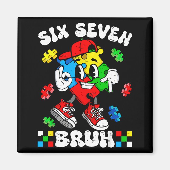 Aimant 67 six seven bruh sensibilisation à l'autisme puzz (Devant)