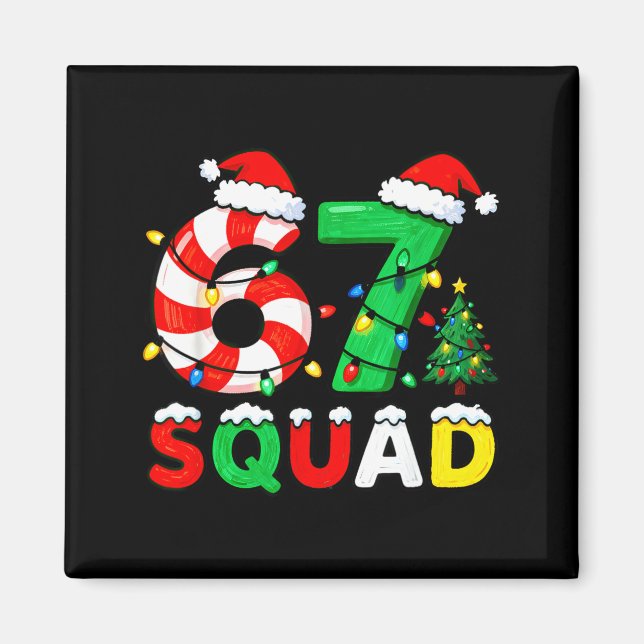 Aimant 67 Squad Noël Canne de Bonbons Six Sept Memes Xmas (Devant)
