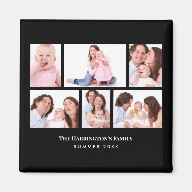 Aimant 6 sections Cadres photo personnalisées en noir (Devant)