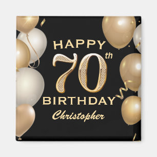 Aimant 70e fête d'anniversaire Ballons noirs et or