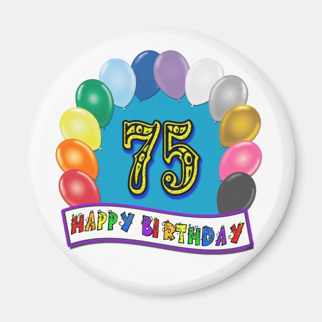 Aimant 75e anniversaire Cadeaux avec Ballons Assortis Des (Devant)