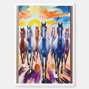 Aimant 7 Chevaux blancs courent au lever du soleil, Décor