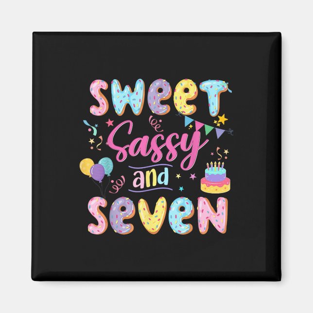 Aimant 7e anniversaire fille douce Sassy et sept Donut 7  (Devant)
