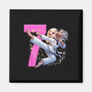 Aimant 7e anniversaire Girl Martial Arts Party Taekwondo 