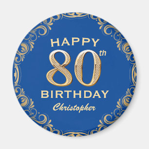 Aimant 80e anniversaire Parties scintillant bleue et or c