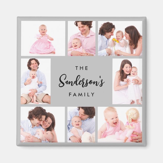 Aimant 8 Sections Family Photo in Gray Frame (Devant)