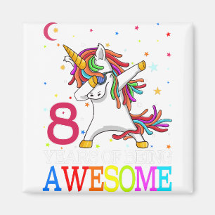 Aimant 8e anniversaire Dabbing Unicorn Party cadeau 8 ans