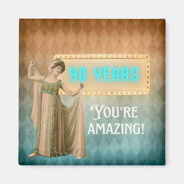 Aimant 90e anniversaire Chanteur Vintage Anniversaire (Devant)