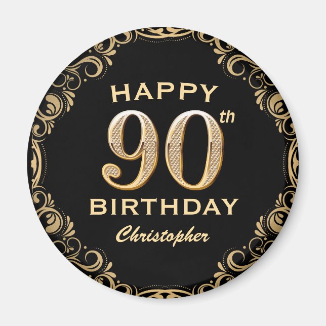 Aimant 90e anniversaire de la Parties scintillant Black a (Devant)