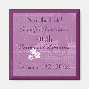 Aimant 90e anniversaire Enregistrer la date Purple / Whit