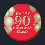 Aimant 90th Birthday Party Red and Gold Balloons<br><div class="desc">90th Birthday Party Red and Gold Balloons and Confetti Magnet. For further customization,  please click the "Customize it" button and use our design tool to modify this template.</div>