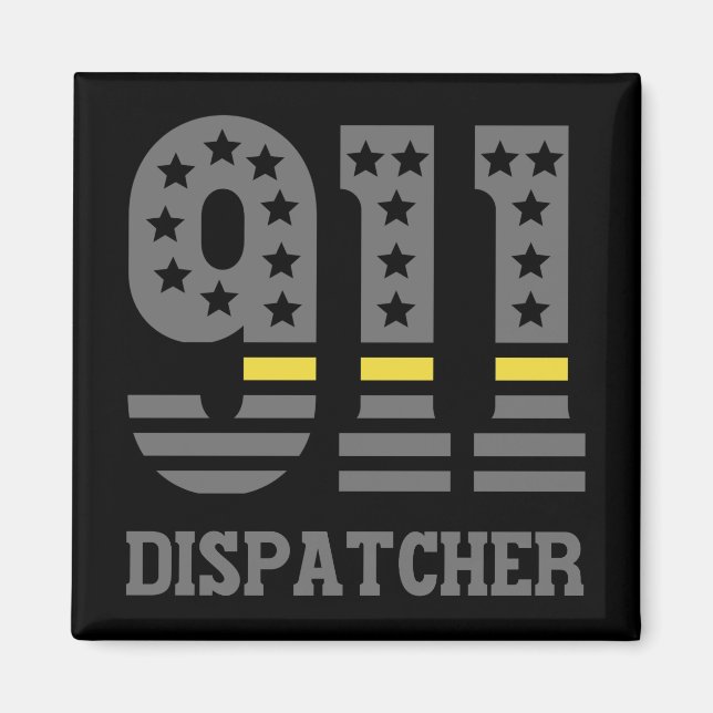 Aimant 911 Dispatcher USA Drapeau mince ligne jaune Urgen (Devant)