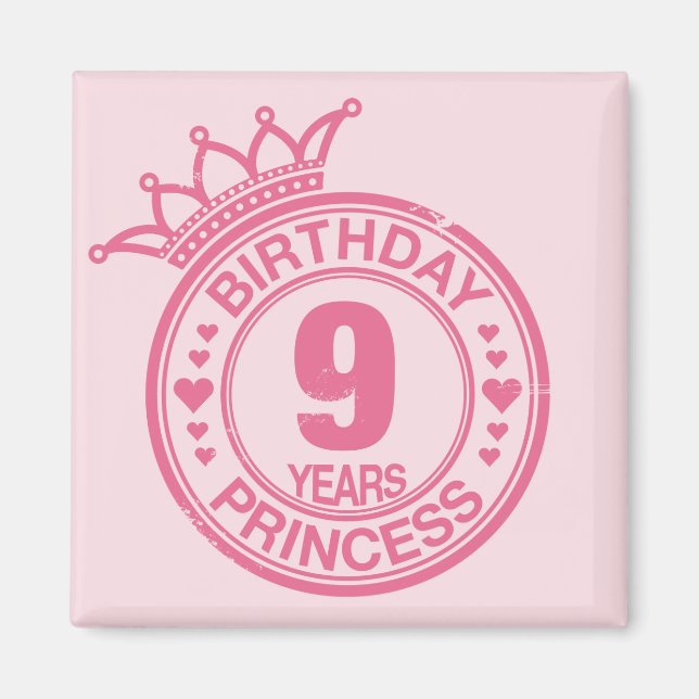 Aimant 9 ans - Anniversaire Princesse - rose (Devant)